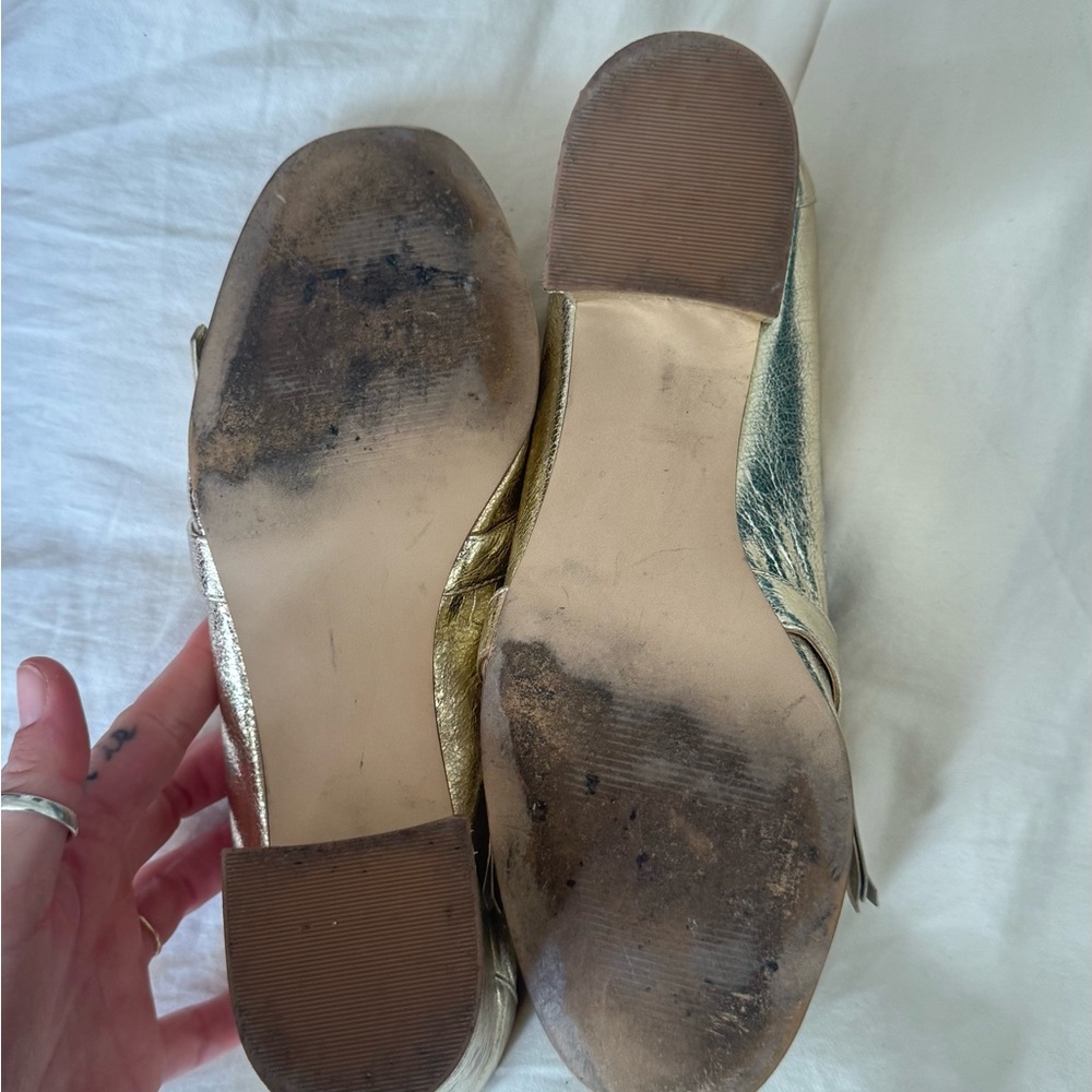 Steve Madden Metallic Gold Fringe Heels - Picture 10 of 12